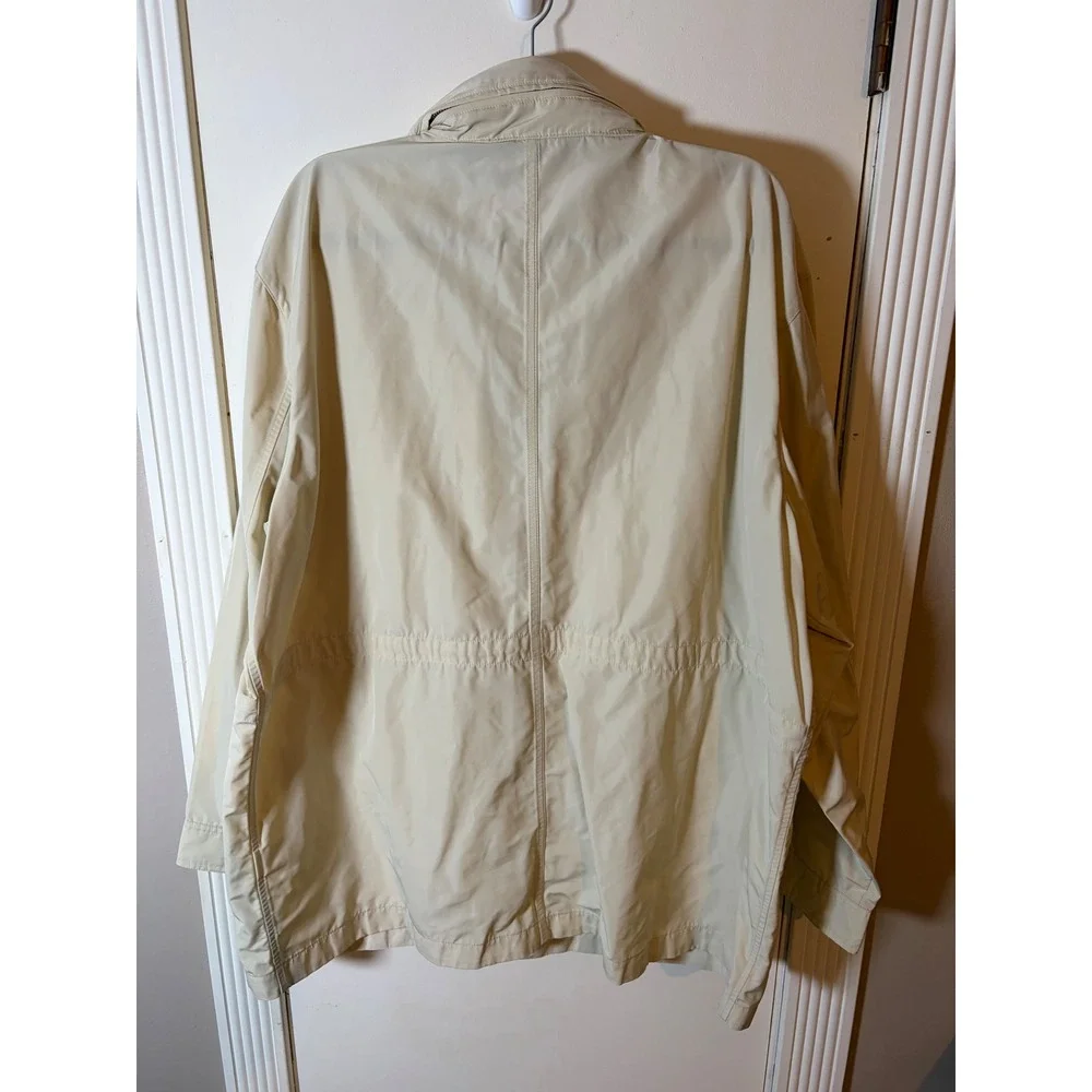 Lands End Mens XXL Field Jacket Beige Lightweight Utility Cargo Coat Full Zip